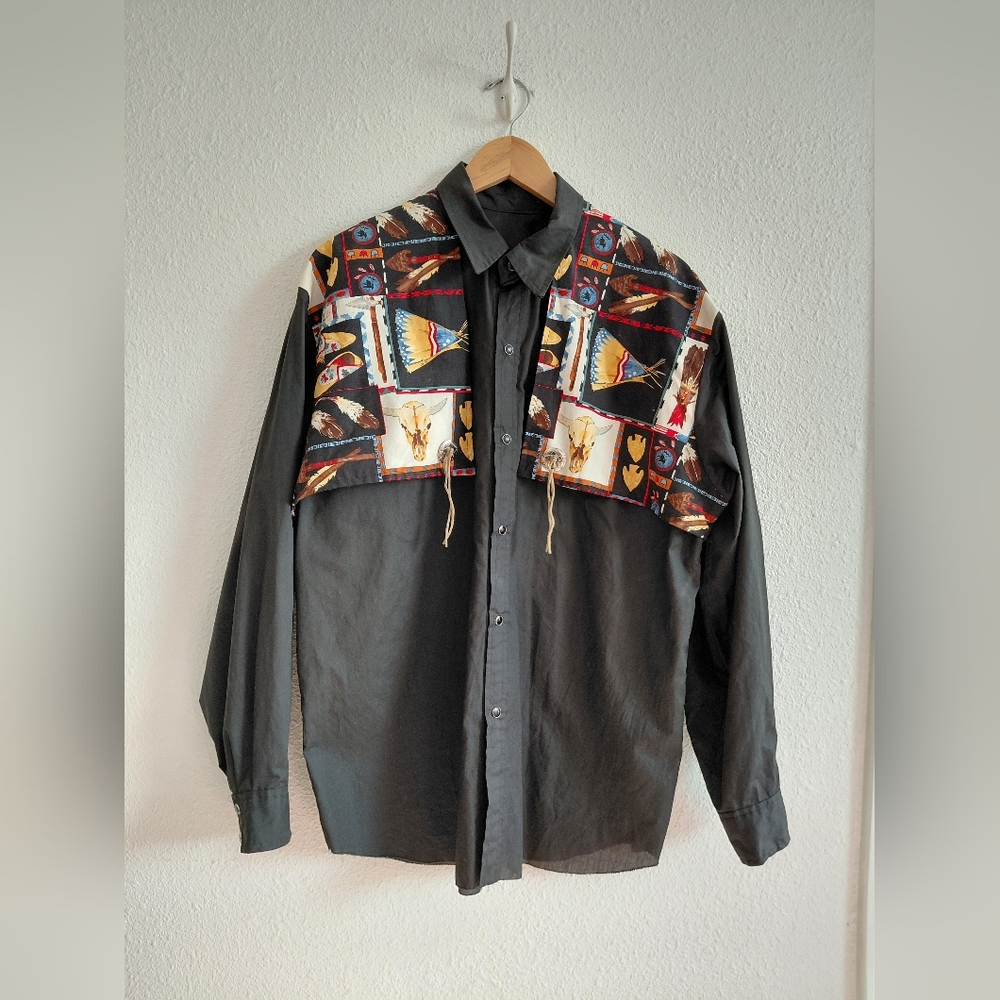 Men's Black and Multicolor Western Jacket
